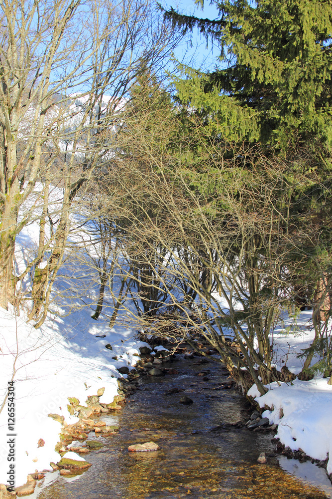 Winter landscape with forest and river Winter landscape with forest and river