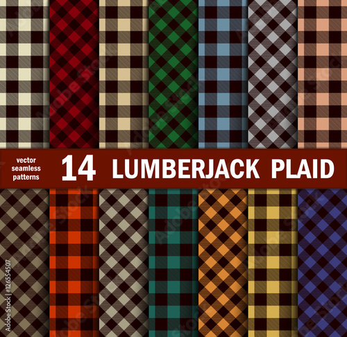 Set of Lumberjack Plaids Seamless Patterns in 14 Colours.
