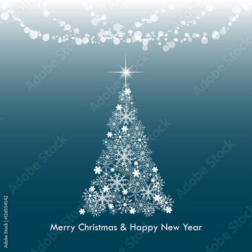 Dark blue Merry Christmas greeting light tree for card backgroun