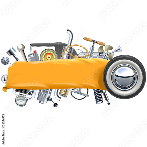 Vector Banner with Retro Car Spares