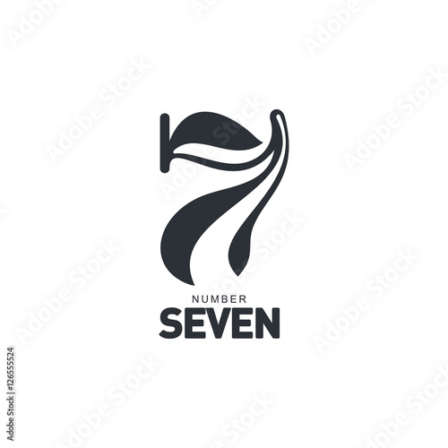 Black and white number seven logo template formed by wheat ear, vector illustration isolated on white background. Black and white number seven graphic logotype for farm, organic products