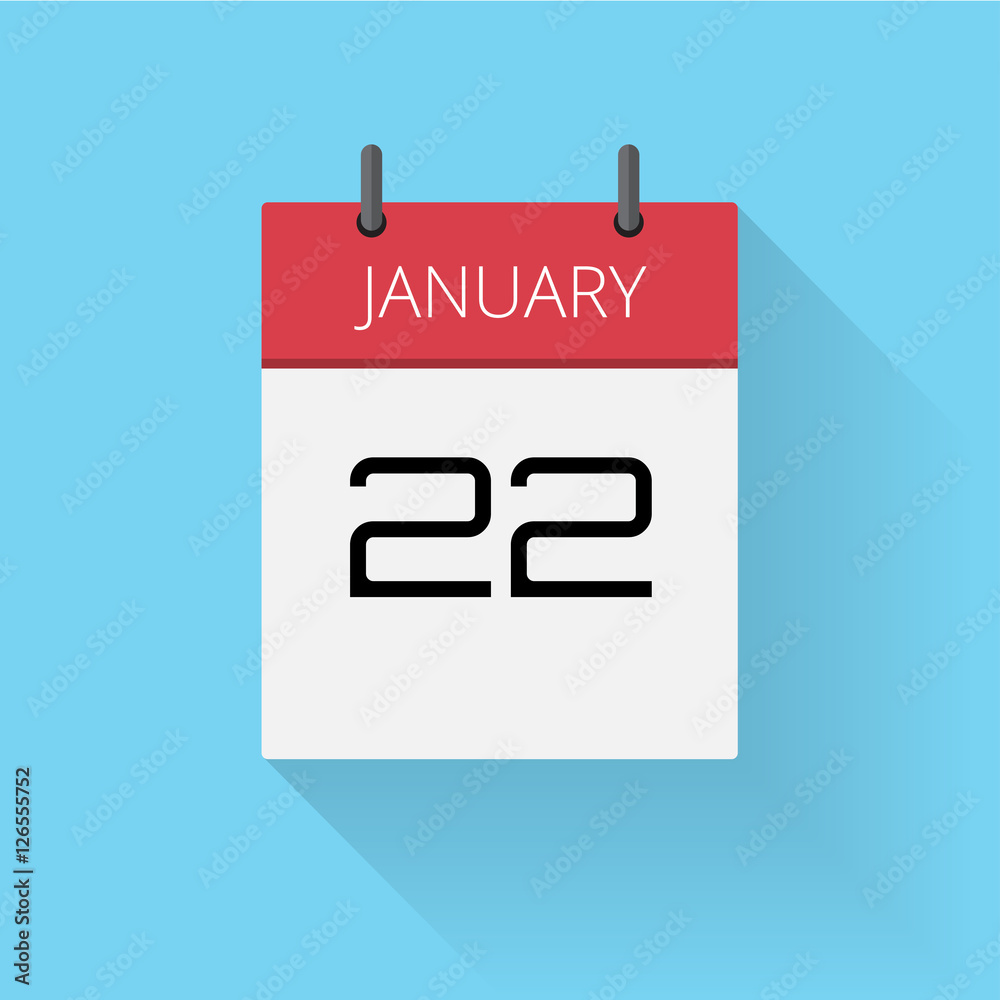 January 22, Daily calendar icon, Date and time, day, month, Holiday, Flat designed Vector Illustration