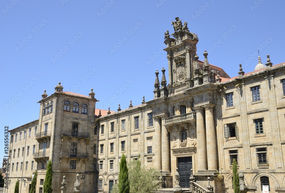 Facade of Monastery of San Martin Pinario in Santiago de Compostela, Spain