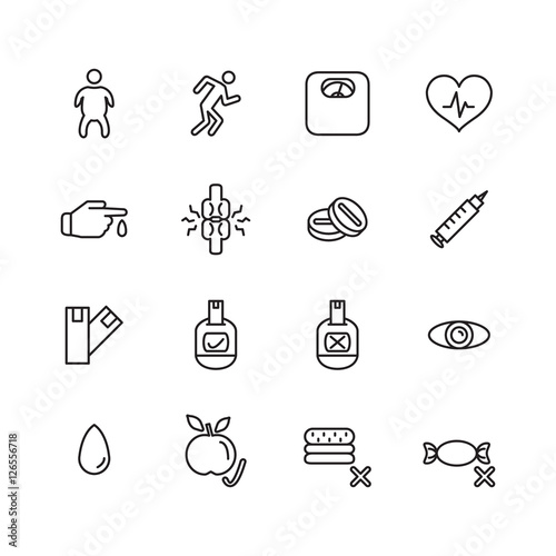 Diabetes thin line icon set. Vector.