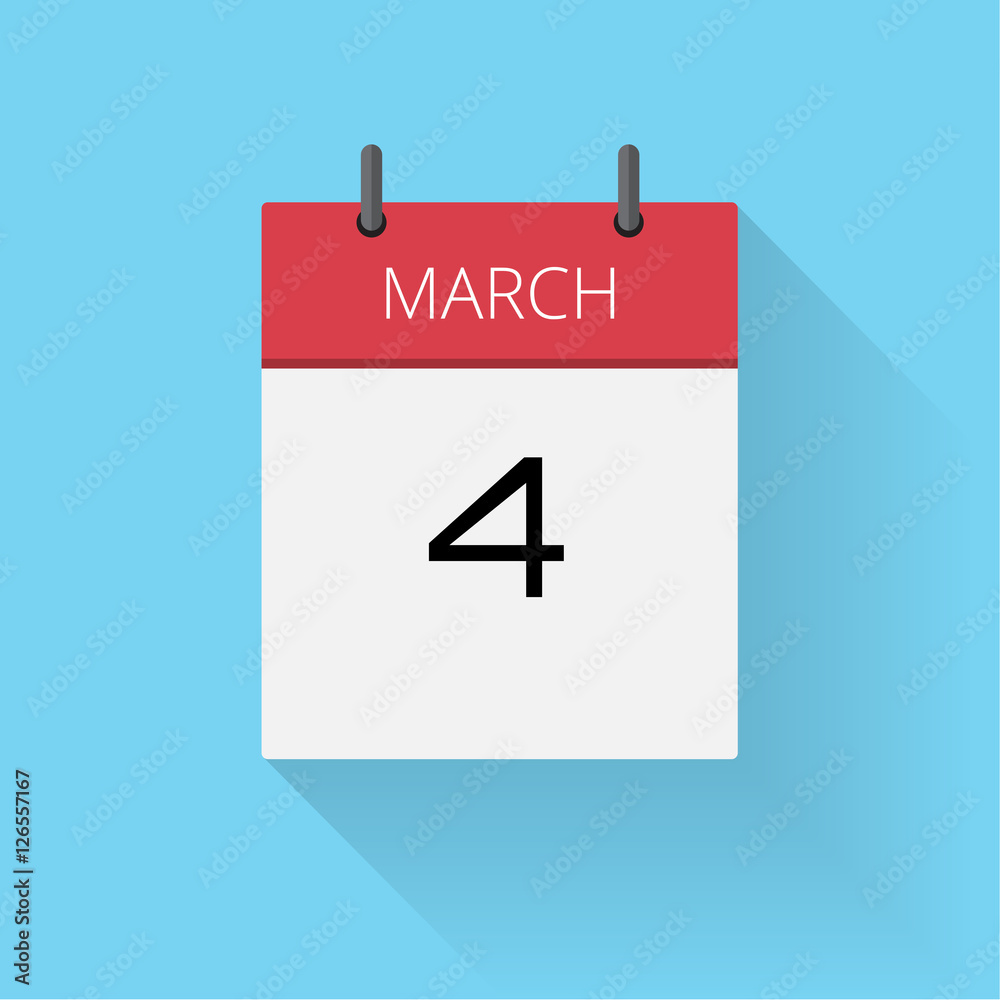 March 4, Daily calendar icon, Date and time, day, month, Holiday, Flat designed Vector Illustration March 4, Daily calendar icon, Date and time, day, month, Holiday, Flat designed Vector Illustration