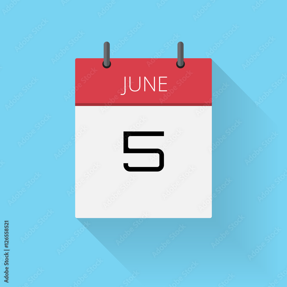 June 5, Daily calendar icon, Date and time, day, month, Holiday, Flat designed Vector Illustration June 5, Daily calendar icon, Date and time, day, month, Holiday, Flat designed Vector Illustration