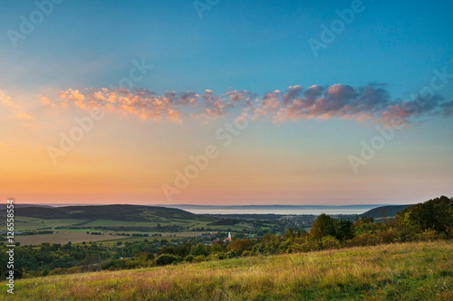 Balaton and Nivegy valley wine region after sunrise, Hungary