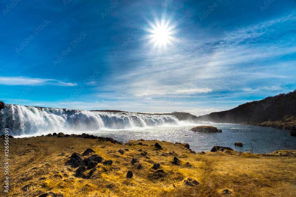 Fototapeta premium Vatnsleysufoss or Faxi waterfall is located on the Golden Circle, a popular tourist trail east of Reykjavik, Iceland