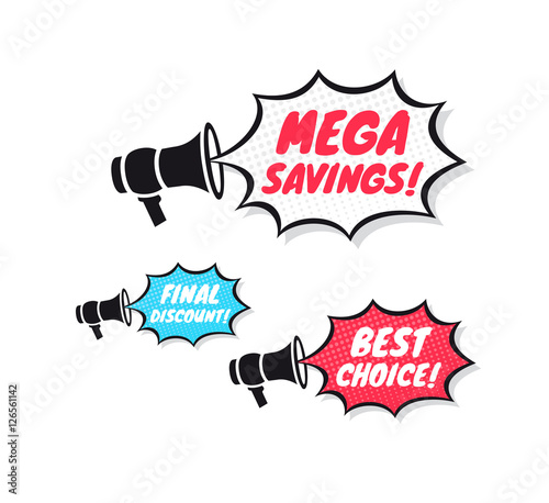 Mega Savings, Final Discount & Best Choice Megaphone Icons