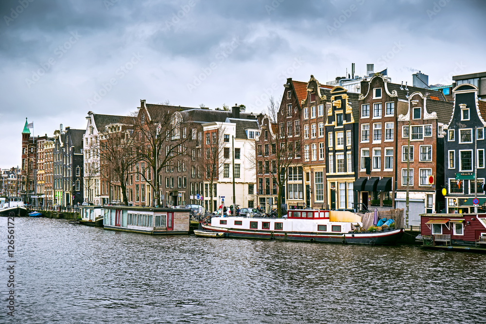 Naklejka premium Cityscape of Amsterdam, Netherlands