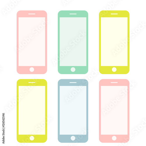 Multicolored smartphones collection. Vector illustration.
