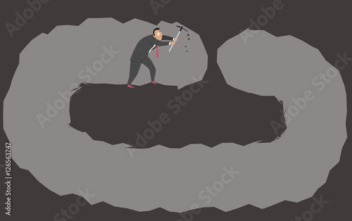 Businessman digging a tunnel that ends at it's beginning as a metaphor for a poor planning, EPS 8 vector illustration