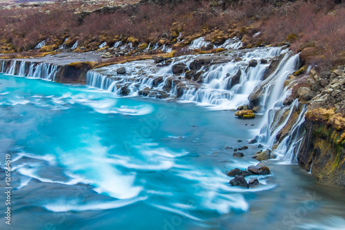 Hraunfossar and Barnafossar Waterfall in Iceland