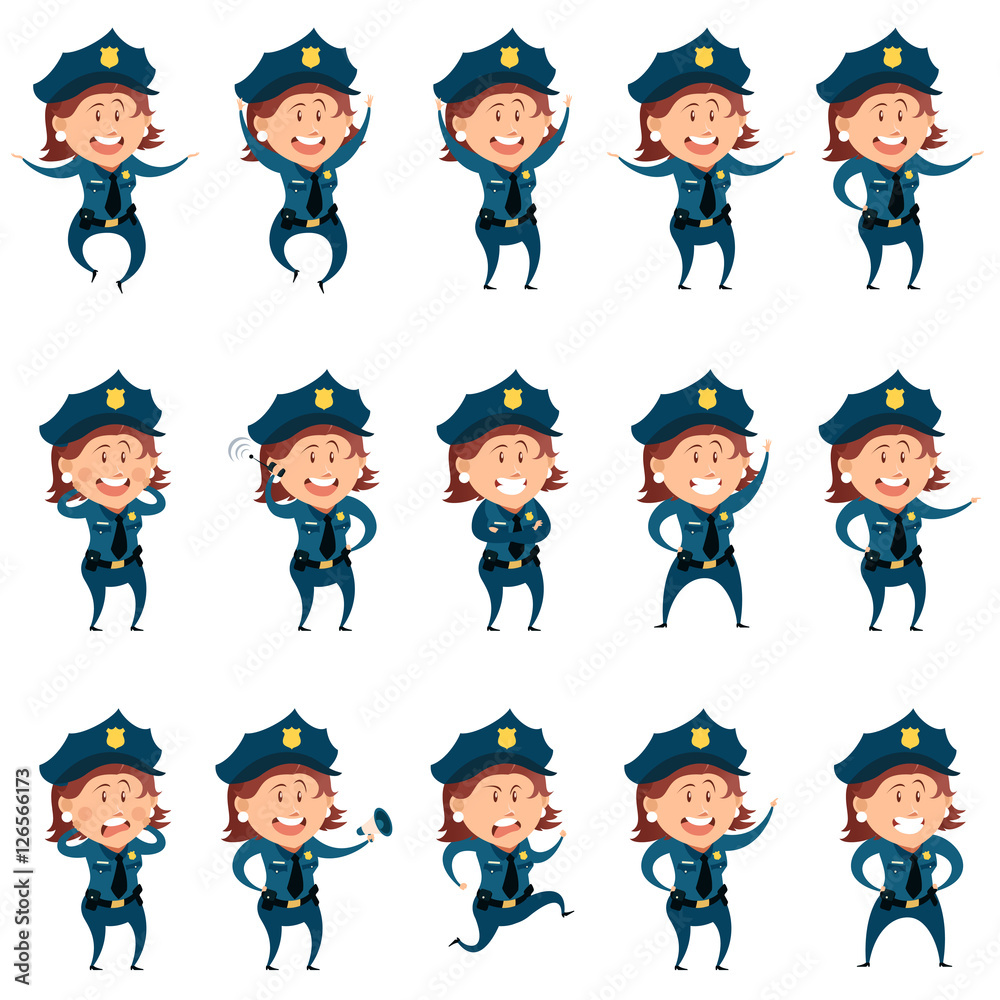 Set of police women flat icons