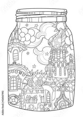 Vector cute christmas fairy tale town doodle.