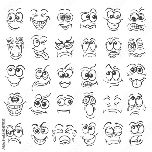 Hand drawn doodle cartoon faces emotion set