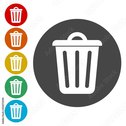 Trash bin or trash can symbol icons set 