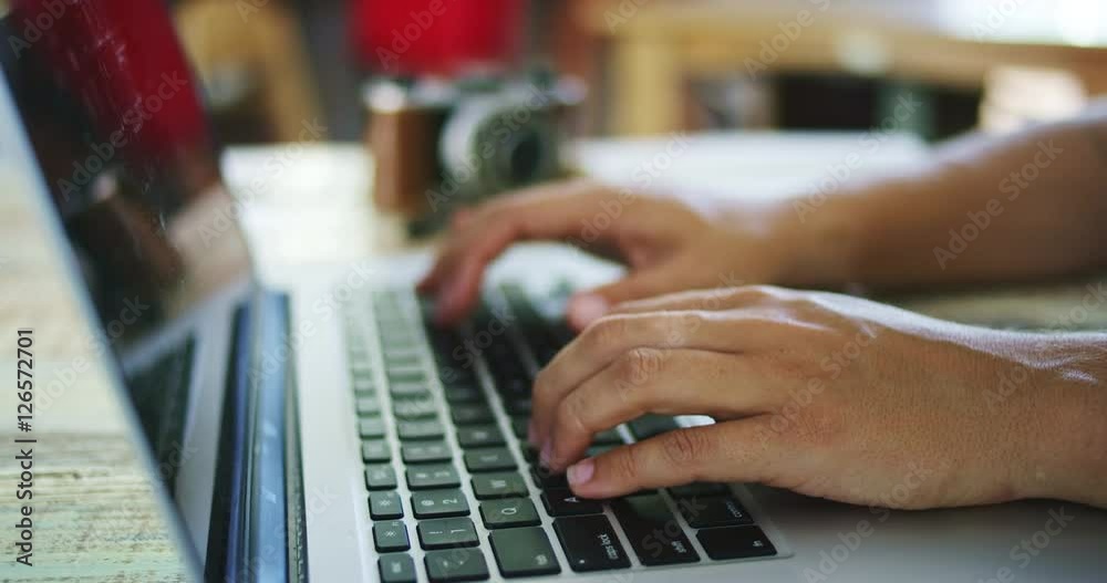 Typing on laptop keyboard