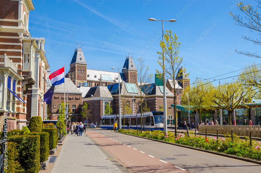 Front wiev of the Rijksmuseum (National state museum), a popular touristic destination in Amsterdam, Netherlands