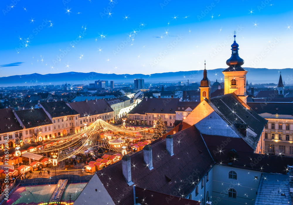 Christmas market in Sibiu, town of Transylvania, Romania