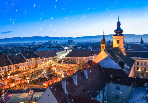 Christmas market in Sibiu, town of Transylvania, Romania