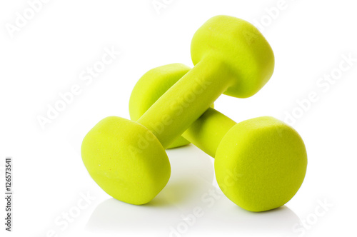 Two dumbbells on a white background