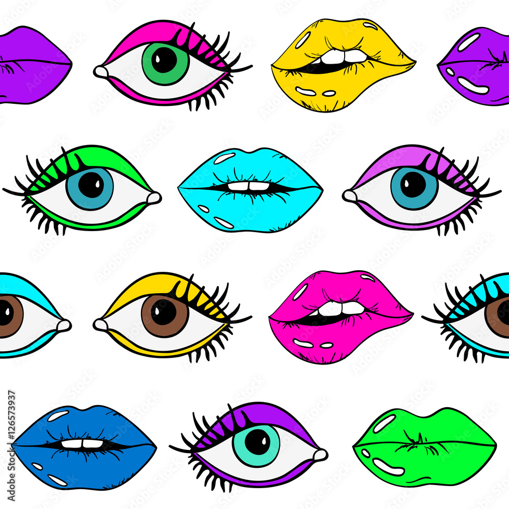 Seamless Pattern Of Female Eyes And Sexy Lips. Seamless Pattern Of Female Eyes And Sexy Lips.