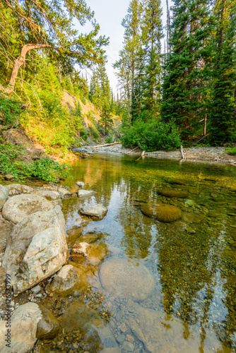 Majestic mountain river in Canada. Manning Park Lightning Lake Trail in British Columbia.