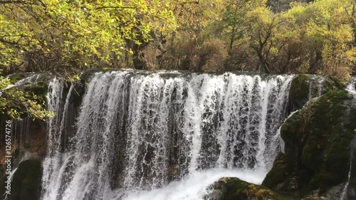 Pearl Shoal Waterfall at Jiuzhaigou National Park  where is the UNESCO World Heritage in Sichuan , China in  Autumn in November located in  in  Tibetan-Qiang of Sichuan ,China photo