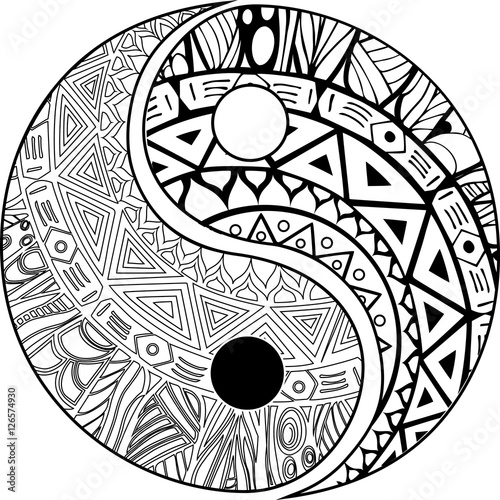 Yin and yang decorative hand drawn symbol for coloring book