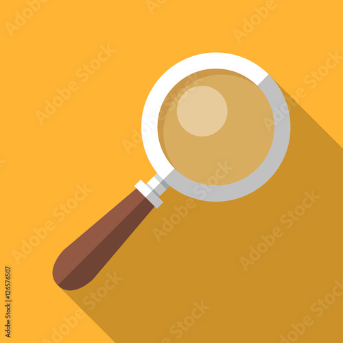 Colorful magnifying glass icon in modern flat style with long shadow. Vector