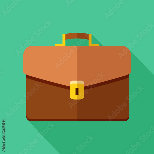 Colorful briefcase icon in modern flat style with long shadow. Vector 