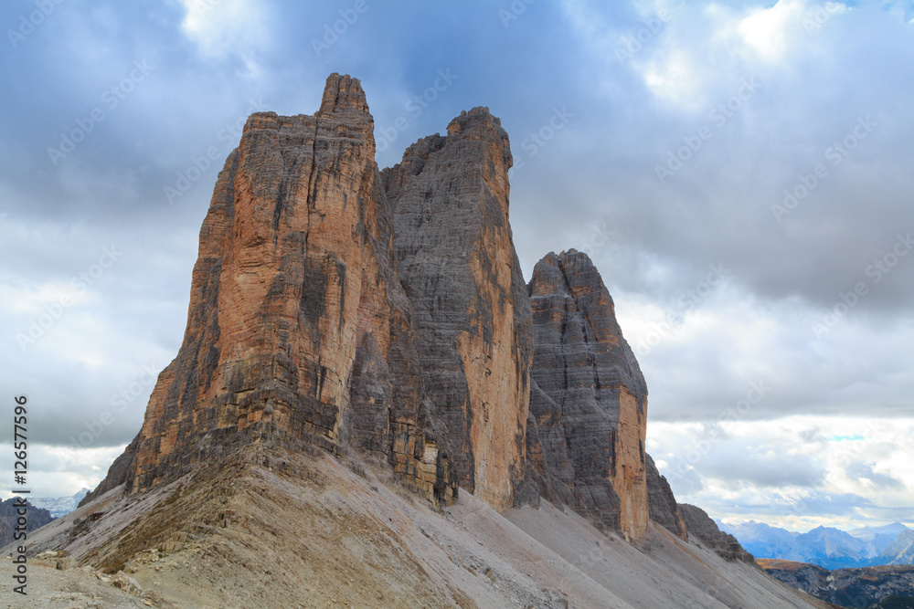 Tre Cime di Lavaredo in beautiful surroundings in the Dolomites in Italy, Europe (Drei Zinnen) Tre Cime di Lavaredo in beautiful surroundings in the Dolomites in Italy, Europe (Drei Zinnen)