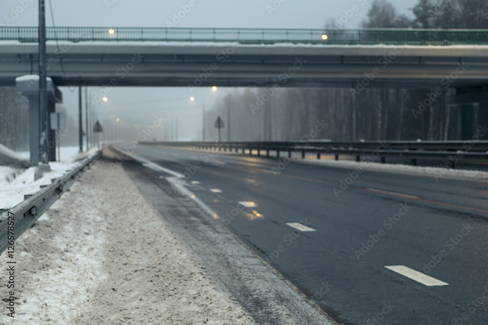 Morning winter foggy highway, Russia Morning winter foggy highway, Russia
