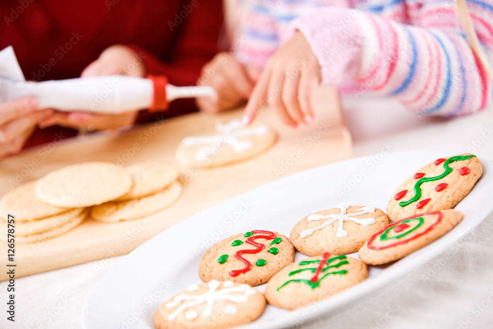 Christmas: Focus On Decorated Christmas Cookies On Plate Christmas: Focus On Decorated Christmas Cookies On Plate