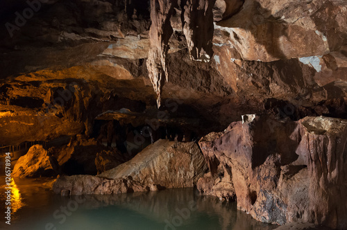 Stalactites, other cave formations and underground lake