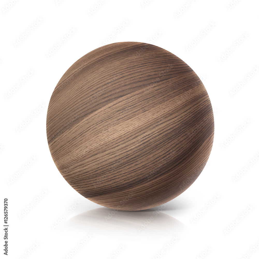 oak wood ball 3D illustration on white background