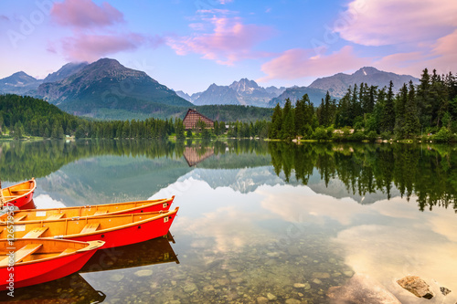 Calm lake, fantastic mountains and sky. © Vitalii_Mamchuk
