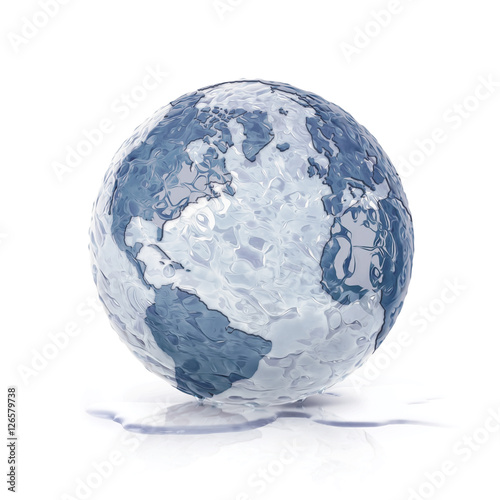 ice globe 3D illustration north and south america map on white background