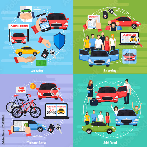 Carsharing Concept Icons Set 