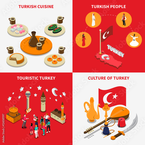 Touristic Turkey 4 Isometric Icons Square