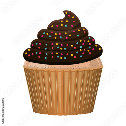 sweet chocolate cupcake dessert icon over white background. colorful design. vector illustration