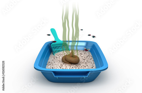 Dirty Cat Litter Box, 3d illustration