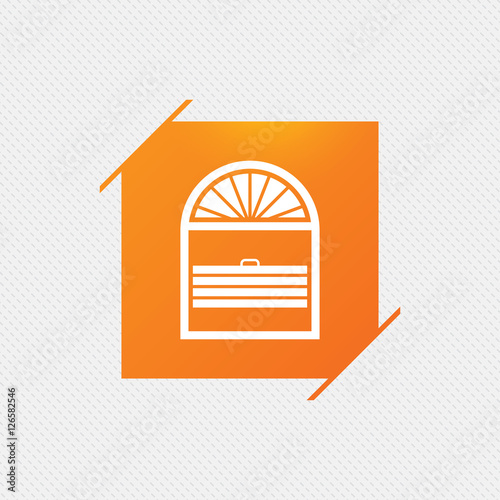 Louvers plisse sign icon. Window blinds or jalousie symbol. Orange square label on pattern. Vector