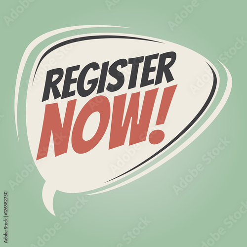 register now retro speech balloon