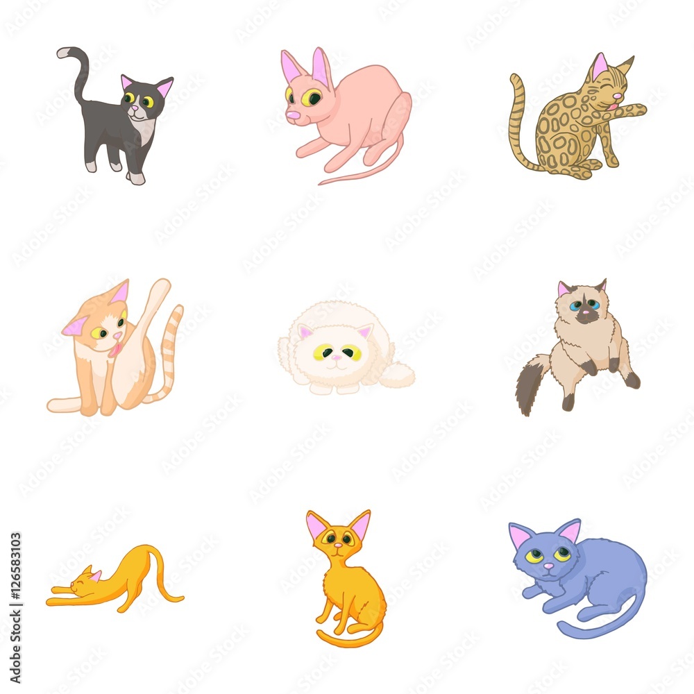 Cats icons set. Cartoon illustration of 9 cats vector icons for web