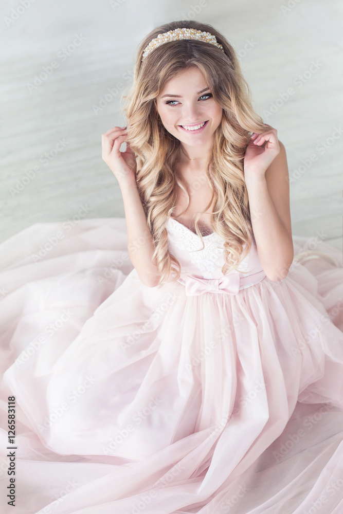 young beautiful bride with make-up and styling young beautiful bride with make-up and styling