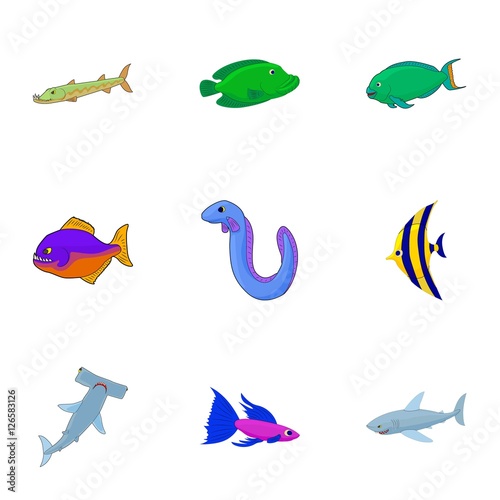 Tropical fish icons set. Cartoon illustration of 9 tropical fish vector icons for web photo