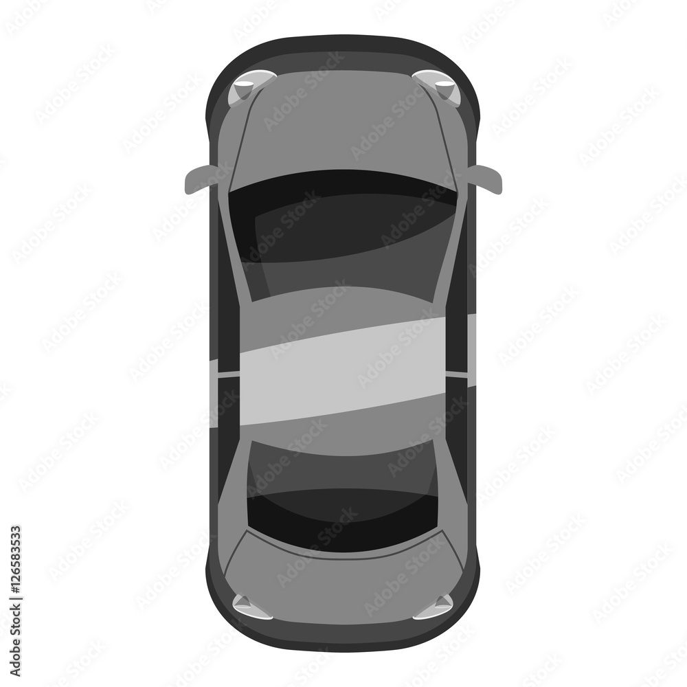 Car top view icon. Gray monochrome illustration of car vector icon for web design Car top view icon. Gray monochrome illustration of car vector icon for web design