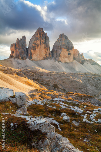 Tre Cime di Lavaredo in beautiful surroundings in the Dolomites in Italy, Europe (Drei Zinnen)